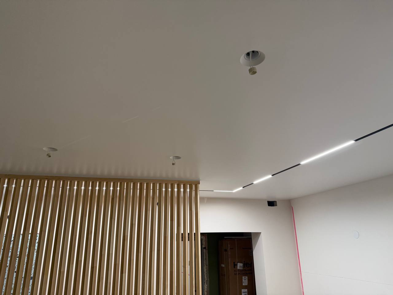 Коридор-кухня с магнитными встроенными треками и светильниками с технологией «втяжка»